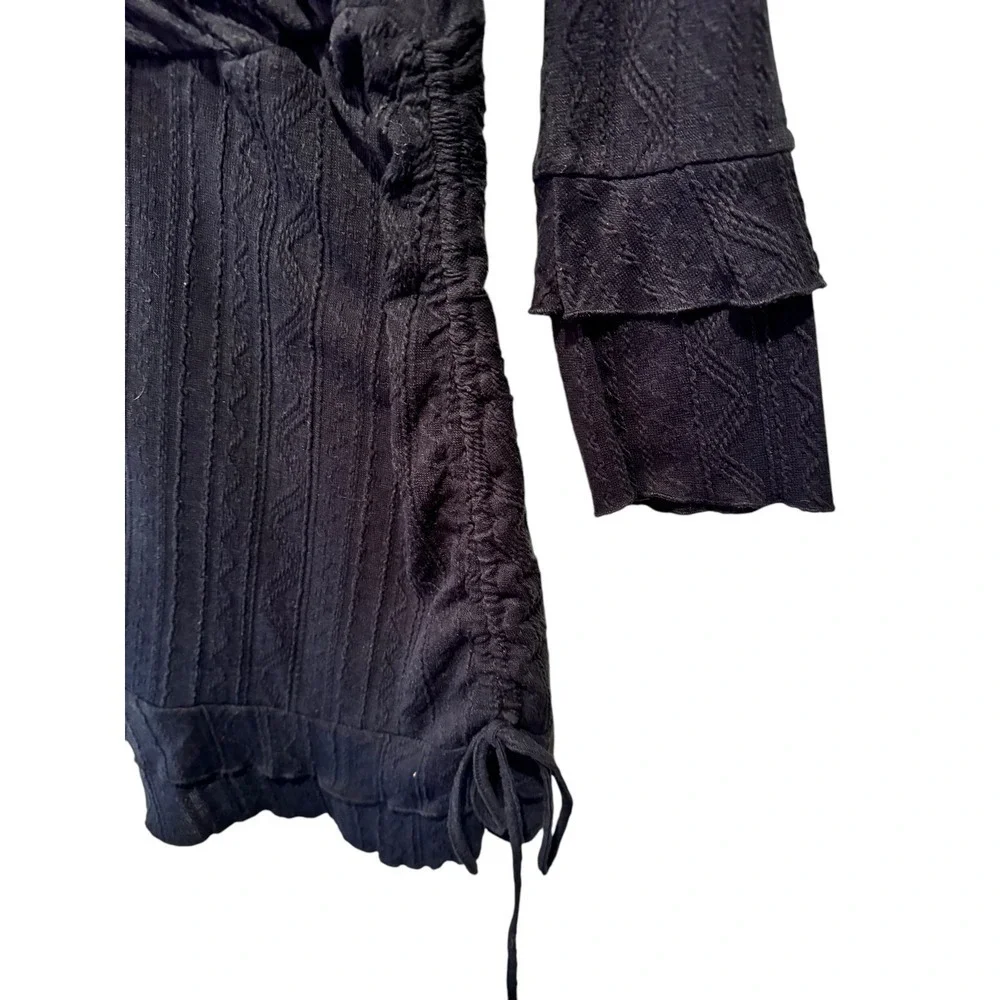 Cider‎ Woven Solid V-Neck Ruched Drawstring Navy Blue  Dress L Grunge Fairycore